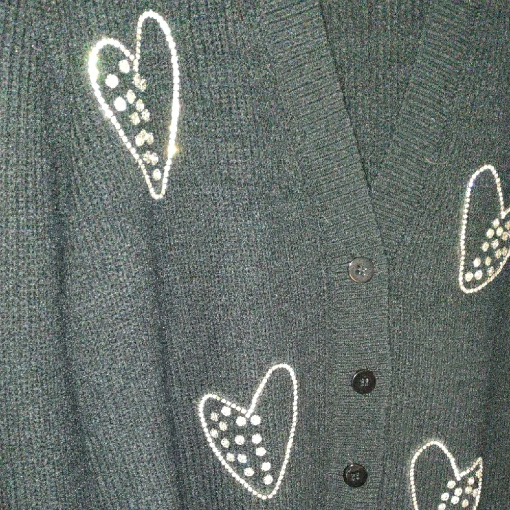 Black Long Sleeve Cardigan With Rhinestone Hearts - Picture 6 of 9